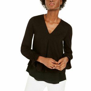 MICHAEL KORS Black Flare-sleeve Mixed Media Blouse